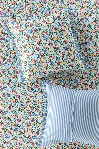 Anthropologie Cotton Voile Floral Printed Ruffle Euro Sham In Multi