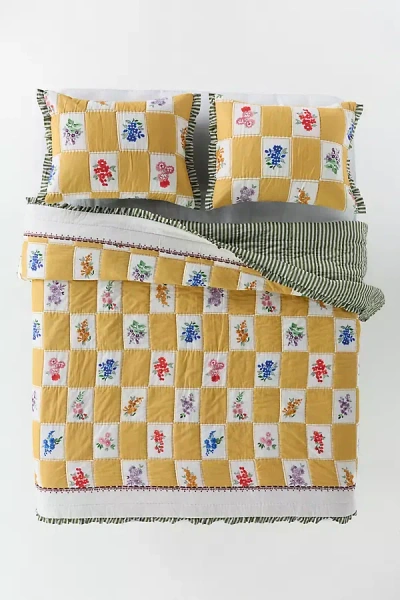 Anthropologie Cotton Voile Floral Printed Ruffle Quilt In Yellow