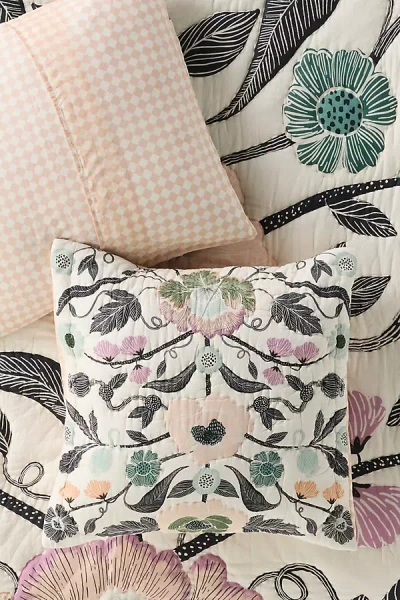 Anthropologie Cotton Voile Printed Cushion In White
