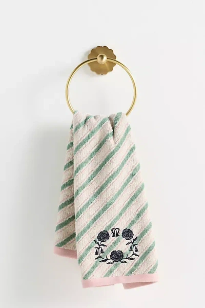Anthropologie Cotton Woven Pattern Towel Collection In Green