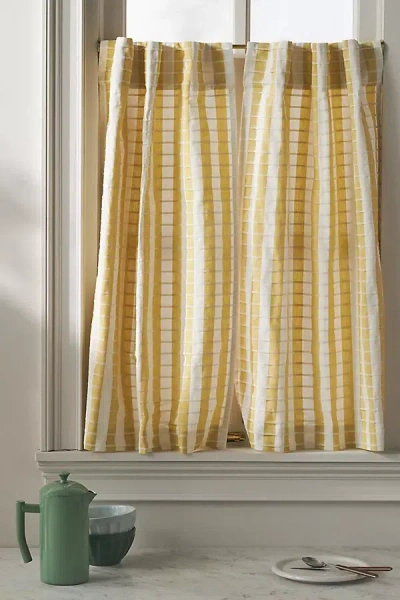 Anthropologie Cotton Woven Stripe Cafe Curtain, Set Of 2 In Neutral