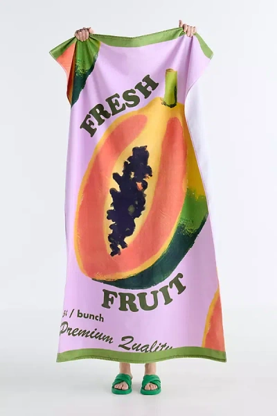 Anthropologie Cotton Woven Vintage Fruit Poster Beach Towel In Purple