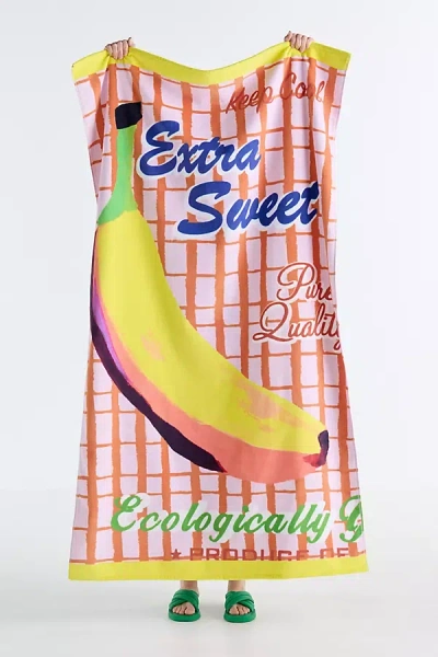 Anthropologie Cotton Woven Vintage Fruit Poster Beach Towel In Multi