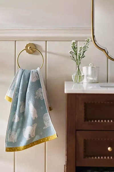 Anthropologie Cotton Woven Winter Icon Hand Towel In Blue