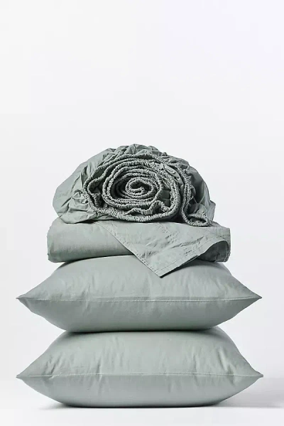 Anthropologie Coyuchi Organic Crinkled Percale Sheet Set In Green