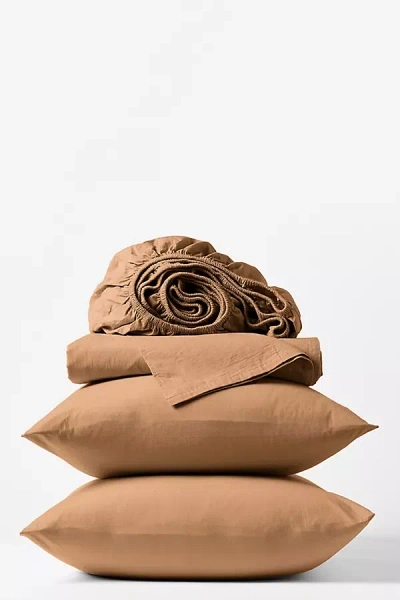 Anthropologie Coyuchi Organic Crinkled Percale Sheet Set In Brown