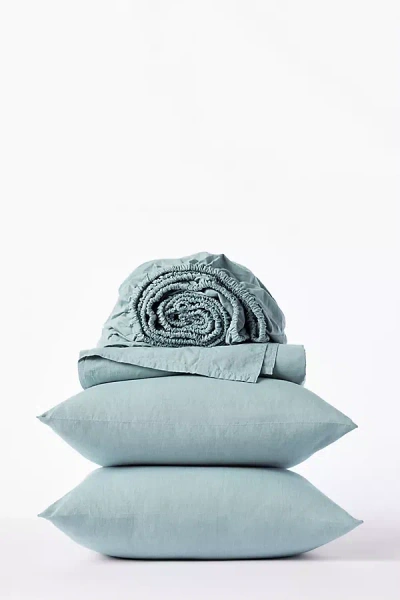Anthropologie Coyuchi Organic Crinkled Percale Sheet Set In Blue