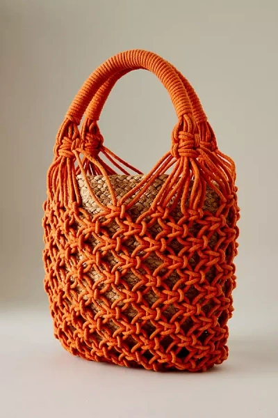 Anthropologie Crochet Jute Tote Bag In Orange