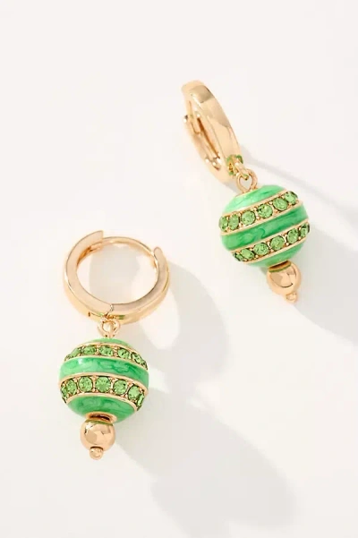 Anthropologie Crystal Beaded Charm Huggie Hoop Earrings In Gold