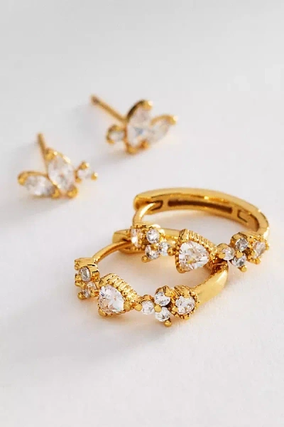 Anthropologie Crystal Huggie Earrings, Set Of 2 In Gold
