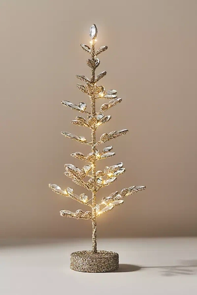 Anthropologie Crystal Leaves Light-up Gold Tree