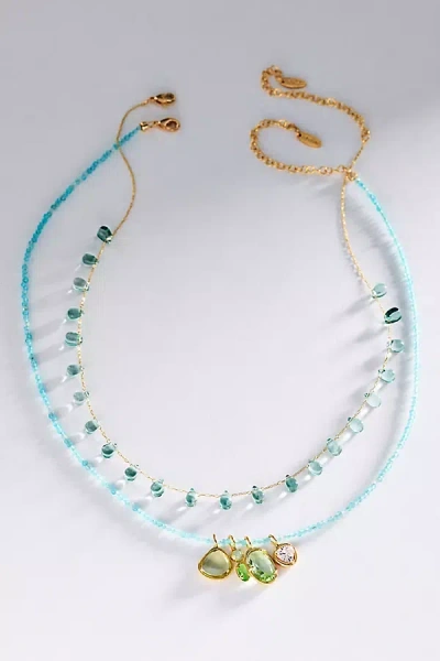 Anthropologie Crystal Necklaces, Set Of 2 In Green