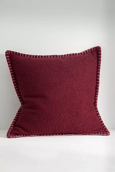 Anthropologie Curtis Bouclé Blanket-stitch Pillow In Burgundy
