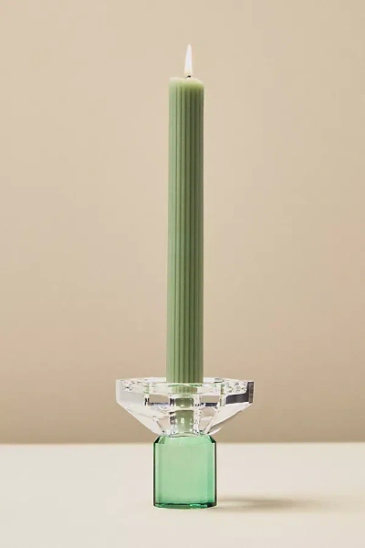 Anthropologie Cut Glass Candle Holder In Green