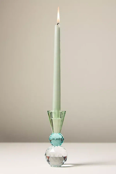 Anthropologie Cut Glass Candle Holder In Blue