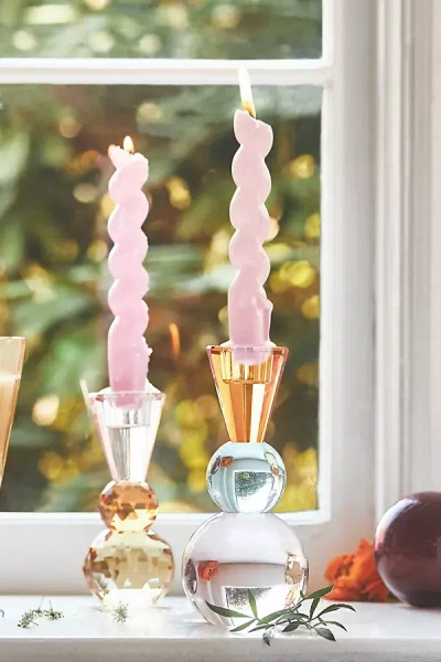 Anthropologie Cut Glass Candle Holder In Red