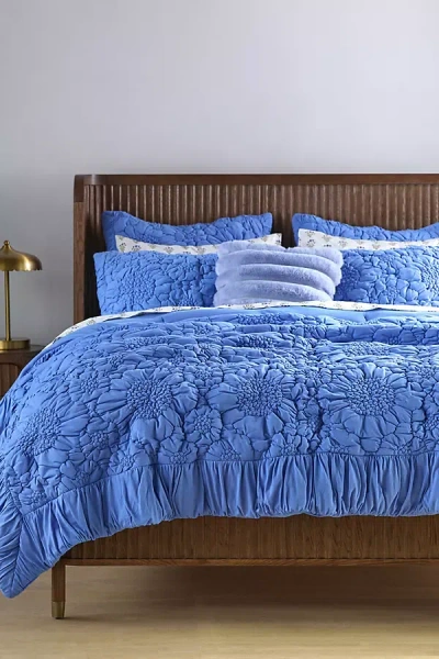 Anthropologie Dahlia Cotton Jersey Floral Quilt In Blue
