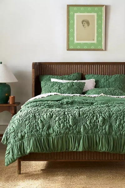Anthropologie Dahlia Cotton Jersey Floral Quilt In Green