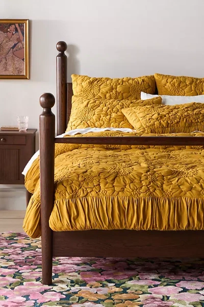 Anthropologie Dahlia Cotton Jersey Floral Quilt In Yellow