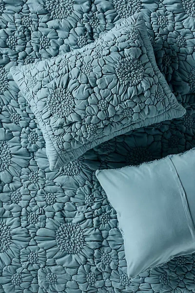 Anthropologie Dahlia Cotton Jersey Floral Shams, Set Of 2 In Blue