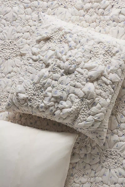 Anthropologie Dahlia Cotton Voile Floral Printed Textured Euro Sham In White