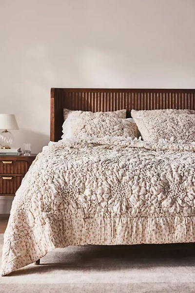 Anthropologie Dahlia Cotton Voile Floral Printed Textured Quilt In Multi