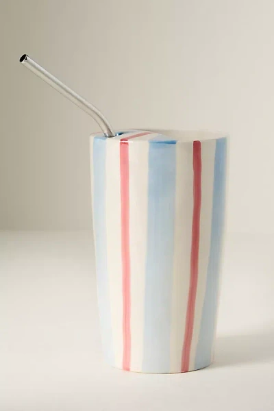 Anthropologie Daily Stripe Stoneware Demi Lid Sipper In Blue