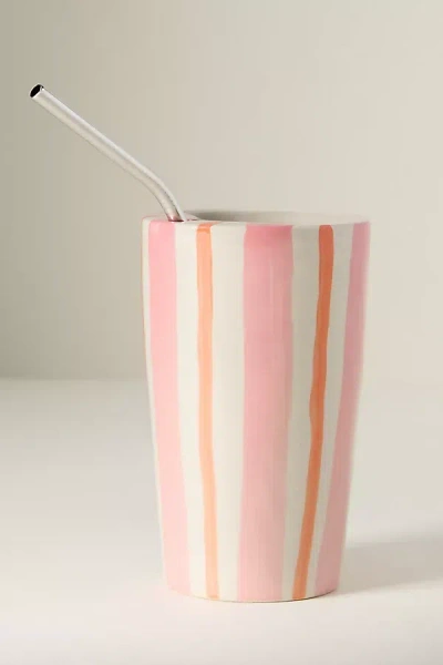 Anthropologie Daily Stripe Stoneware Demi Lid Sipper In Pink