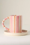 Anthropologie Daily Stripe Stoneware Espresso Cup & Saucer In Pink