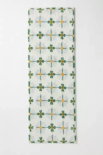 Anthropologie Daisy Tile Tufted Cotton Bath Mat In Blue