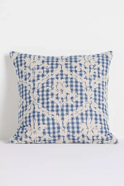 Anthropologie Damask Cotton Woven Icon Pillow In Blue