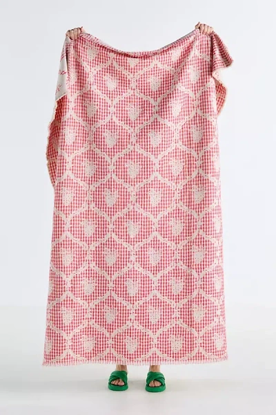 Anthropologie Damask Cotton Woven Throw In Pink