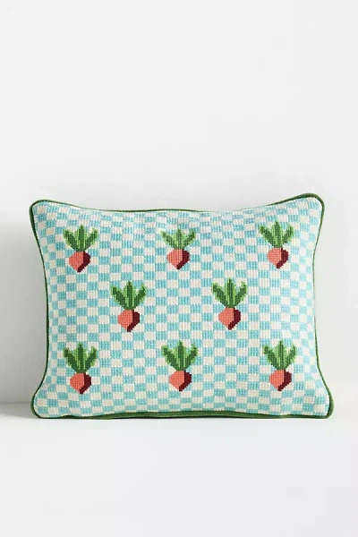 Anthropologie Daniella Cotton Needlepoint Novelty Cushion In Green