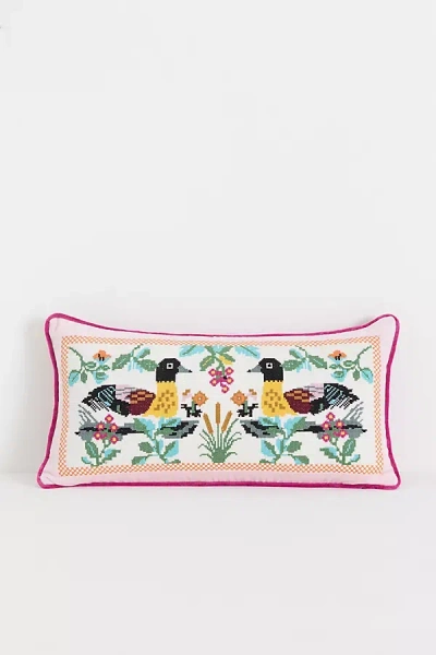 Anthropologie Daniella Cotton Needlepoint Novelty Pillow In Multi