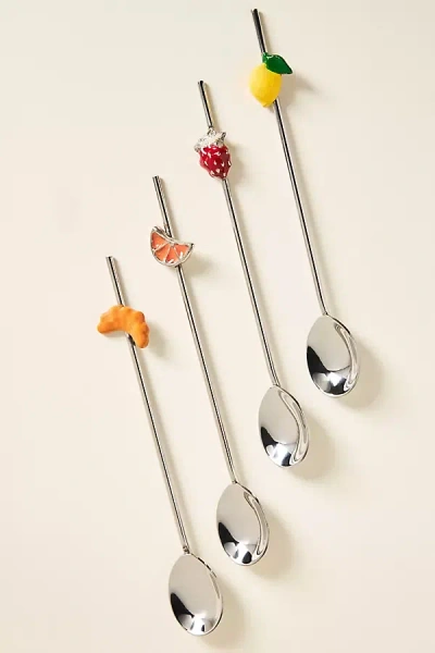 Anthropologie Delice Cocktail Spoon Straws, Set Of 4 In Metallic