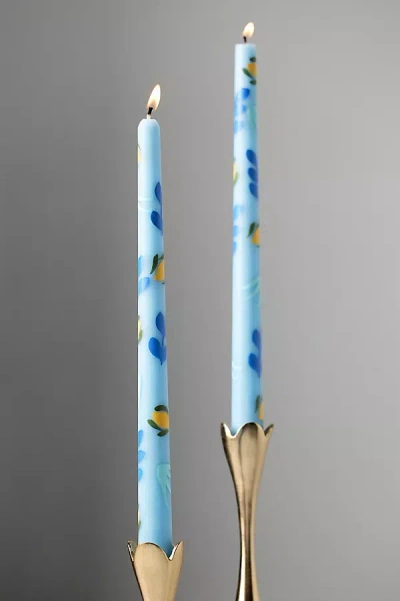 Anthropologie Dimitria Handpainted Taper Candles, Set Of 2 In Blue