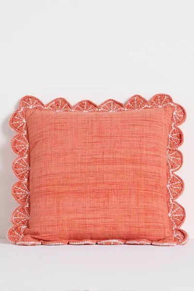 Anthropologie Dominica Indoor/outdoor Woven Fruit Trim Pillow In Orange
