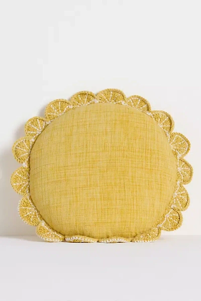 Anthropologie Dominica Outdoor Woven Fruit Trim Pillow In Yellow