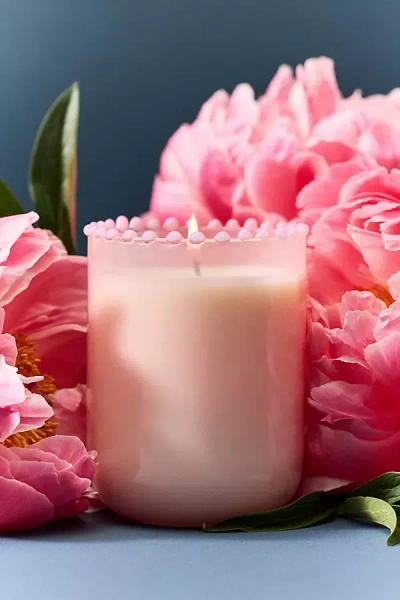 Anthropologie Dotted Rim Floral Peony Blush Glass Candle In Pink