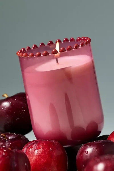 Anthropologie Dotted Rim Fruity Vanilla & Dark Plum Glass Candle In Red