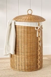 Anthropologie Dottie Lidded Scalloped Wicker Hamper In Brown