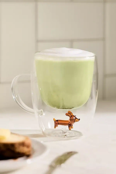 Anthropologie Double-wall Glass Dog Mug In Transparent