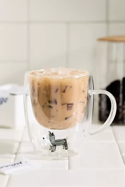Anthropologie Double-wall Glass Dog Mug In Transparent
