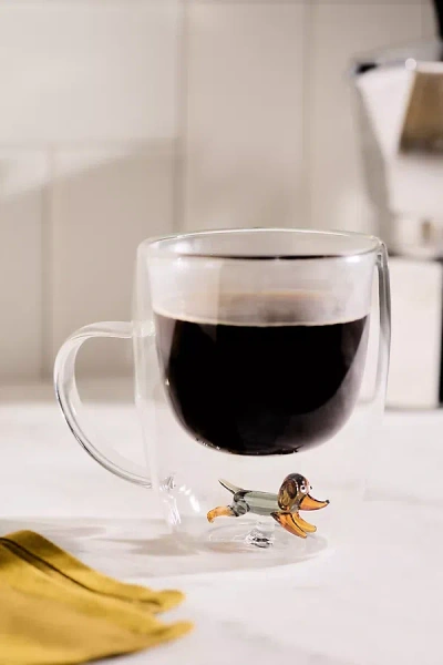 Anthropologie Double-wall Glass Dog Mug In Transparent