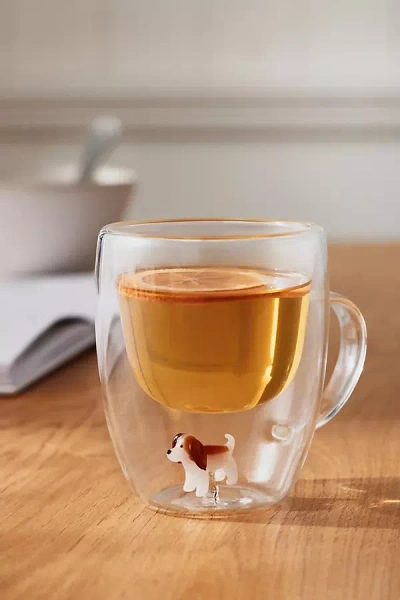 Anthropologie Double-wall Glass Dog Mug In Transparent