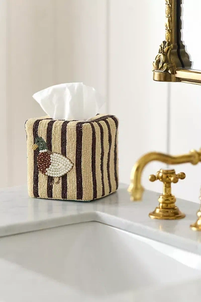 Anthropologie Duck Icon Beaded Tissue Box Cover In Brown