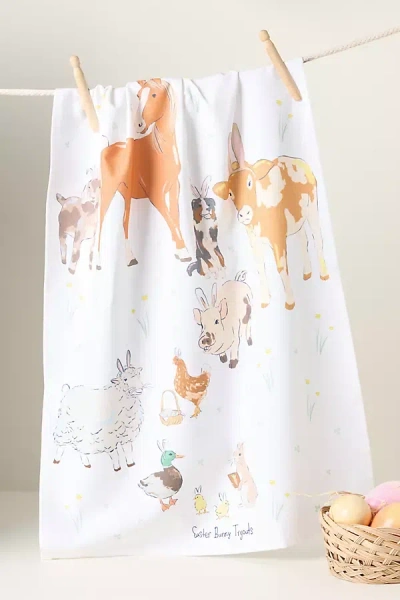 Anthropologie Easter Bunny Try Outs Dish Towel In White