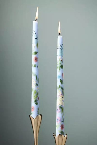 Anthropologie Easter Handpainted Taper Candles, Set Of 2 In Blue