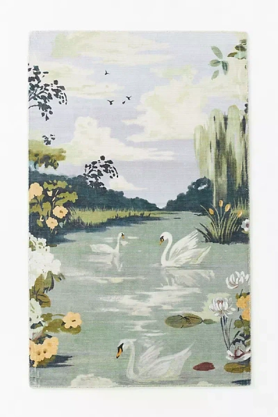 Anthropologie Easy Care Printed Swan Rug In Multi