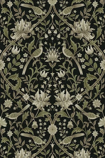 Anthropologie Ebony & Rosemary Vintage Bird Ogee Peel-and-stick Wallpaper